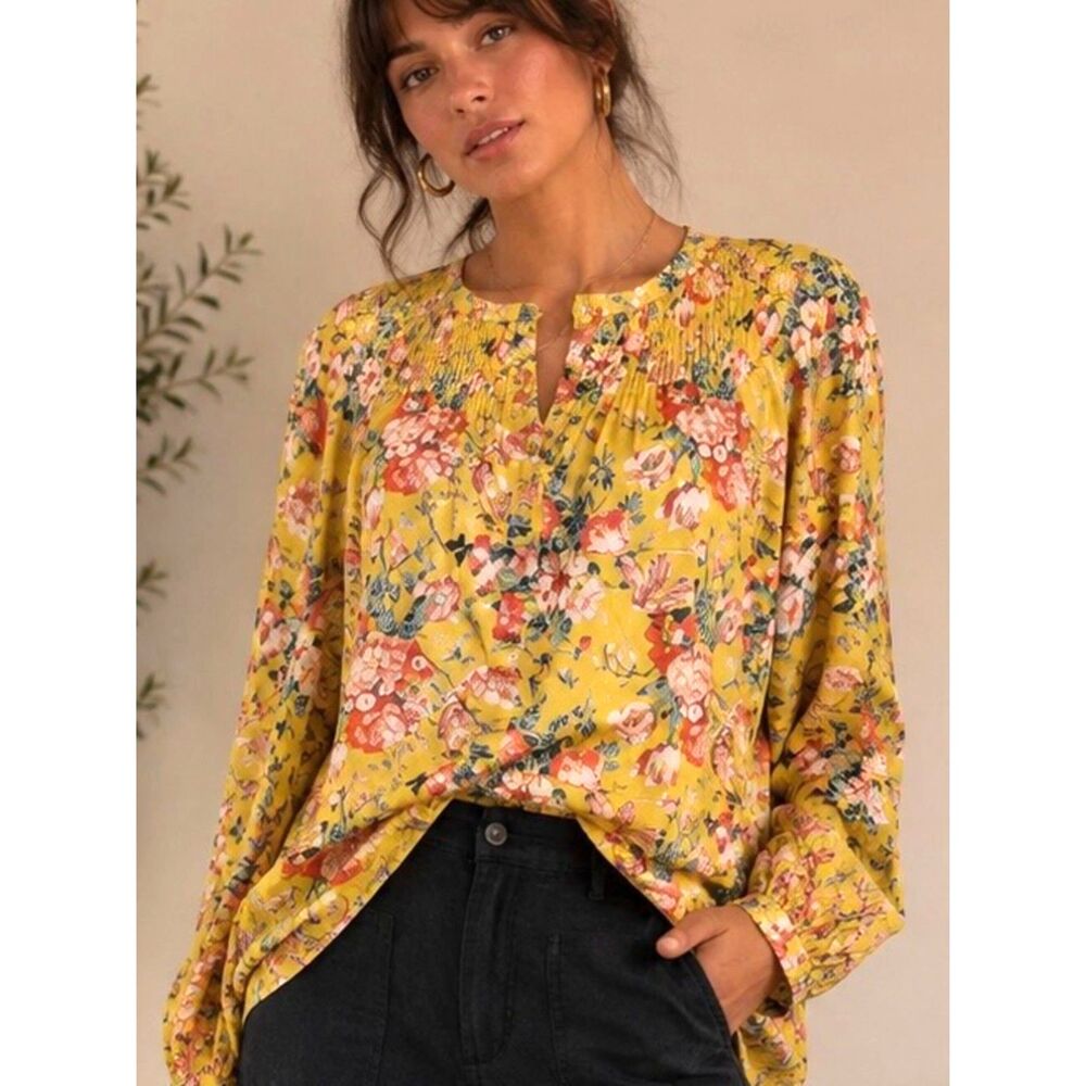 J.Crew x Liberty Fabric Blouse in Yellow Floral 100% Cotton Size 0 Orig. $118